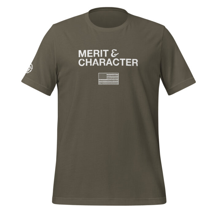 A mockup of the Humble Outlaw 'Merit Men's T-Shirt' in Army color.