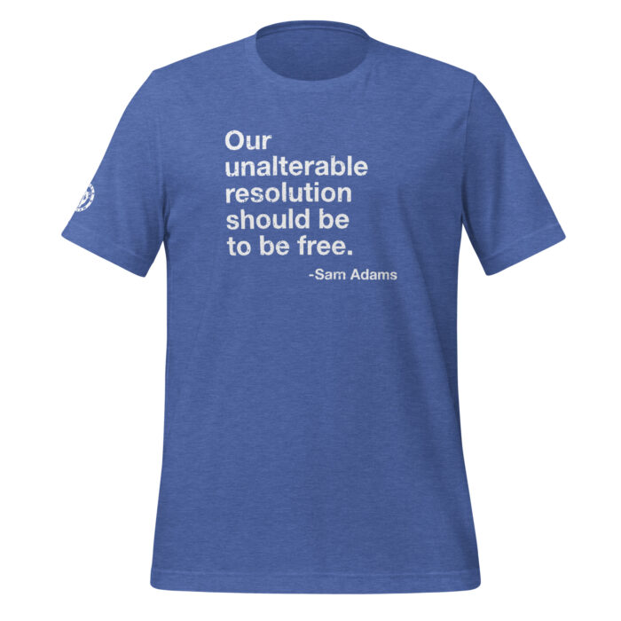A mockup of Humble Outlaw 'To Be Free Men's T-Shirt' in Heather True Royal color.