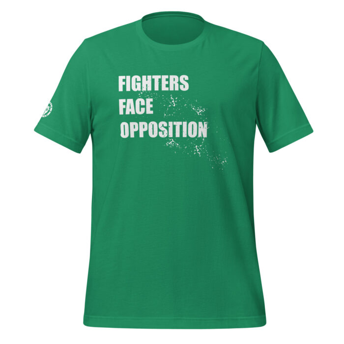 A mockup of the Humble Outlaw 'Fighters Men's T-Shirt' in Kelly color.