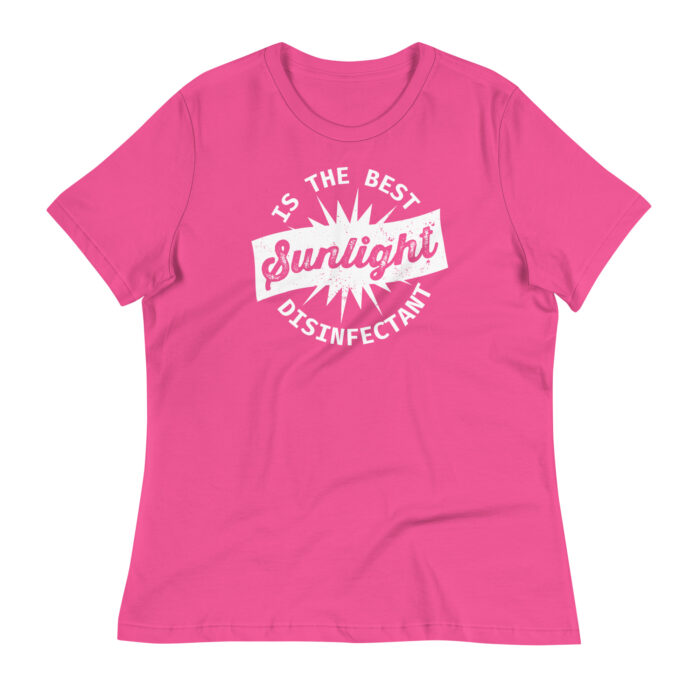 A flat mockup of the Humble Outlaw 'Sunlight Women's T-Shirt' in Berry color.