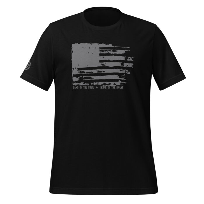 A mockup of Humble Outlaw 'Blacked Out Flag Men's T-Shirt' in Black color.
