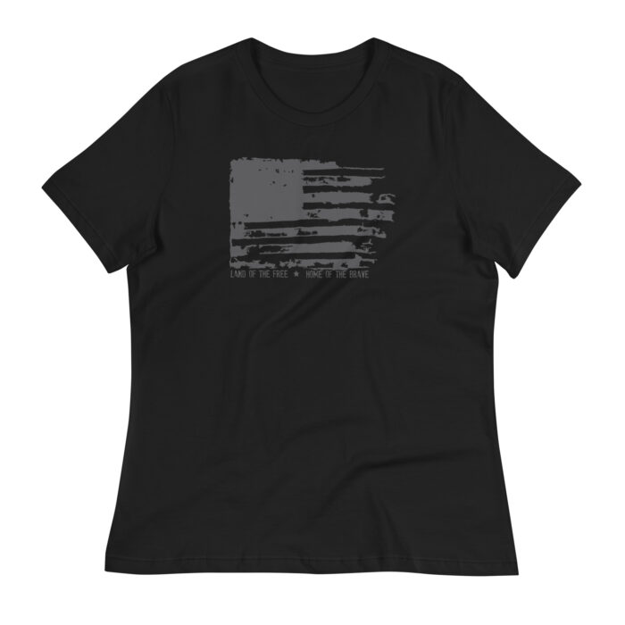A flat mockup of Humble Outlaw 'Blacked Out Flag Women's T-Shirt' in Black color.
