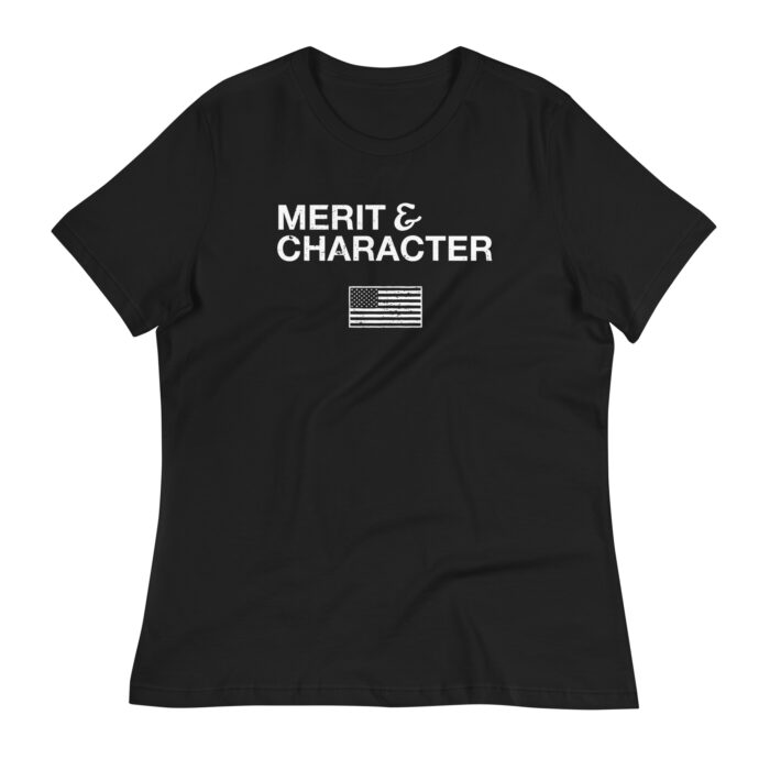A flat mockup of the Humble Outlaw 'Merit Women's T-Shirt' in Black color.