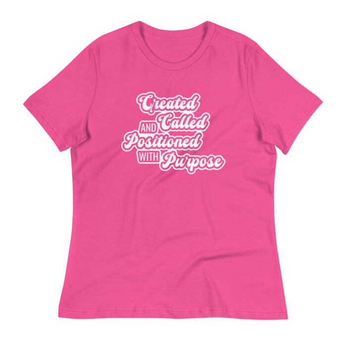 A flat mockup of the Humble Outlaw 'With Purpose Women's T-Shirt' in Berry color.