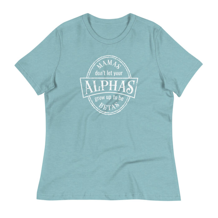 A flat mockup of Humble Outlaw 'Alphas - Betas Women's T-Shirt' in Heather Blue Lagoon color.