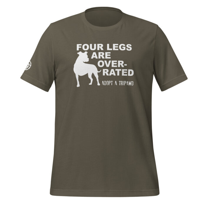 A mockup of Humble Outlaw 'Four Legs Men's T-Shirt' in Army color.