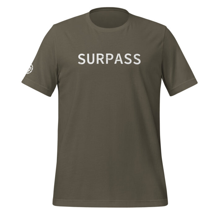 A mockup of the Humble Outlaw 'Surpass Men's T-Shirt' in Army color.