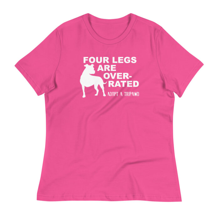 A flat mockup of Humble Outlaw 'Four Legs Women's T-Shirt' in Berry color.